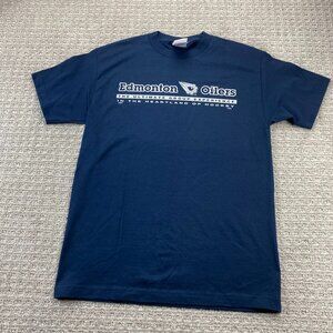 Vintage Edmonton Oilers T-Shirt Men Medium M Navy Blue Fireball Gear Logo Y2K